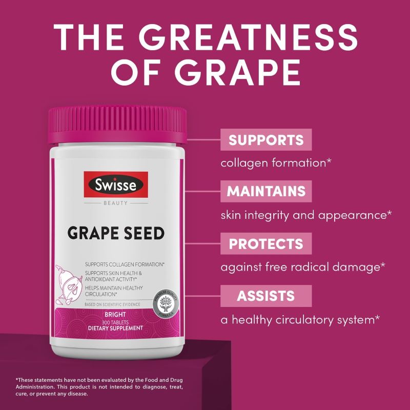 Swisse Grape Seed+Bright With Nicotinamide 180 Tablets, Swisse , Swisse Grape  , สูตรพรีเมี่ยม Swisse Grape Seed + Nicotinamide , Swisse สวิสเซ เกรปซีด สารสกัดจากเมล็ดองุ่น 