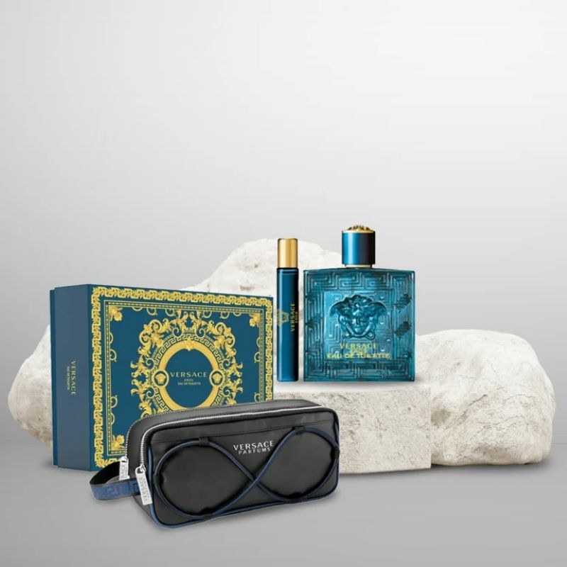 Versace Eros Men EDT 100ml + 10 ml + pouch  Limited Edition ,Versace Eros Men,Fragrance 100ml  , Travel Spray 10 ml  , Versace Sport Washbag For Man ,Versace Eros EDT ,versace eros หอมไหม ,น้ำหอม versace eros ของแท้ 